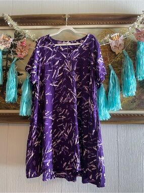 Blue Sky Purple Abstract Print Tunic Dress. Size 1X. BNWOT.